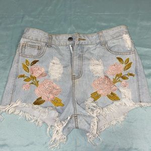 NEVER WORN! Floral denim jean shorts.